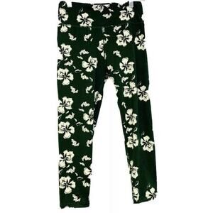 Sam Edelman Capri Leggings Women’s Dark Olive Green White Floral Workout Small